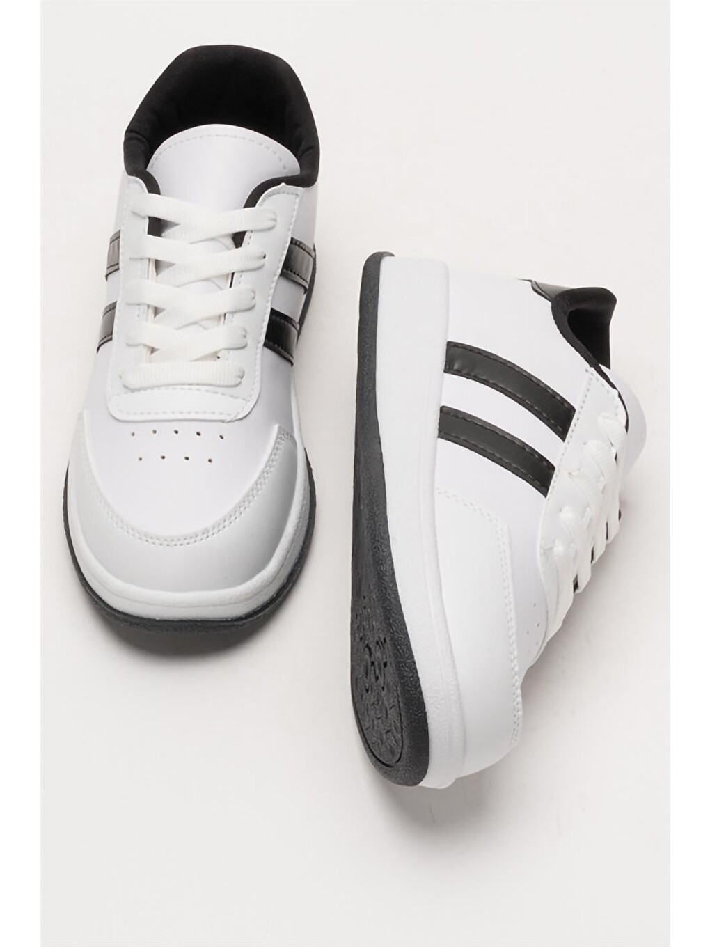 Unisex Düz Hafif Taban Günlük Sneaker Ayakkabı Beyaz - Siyah-11
