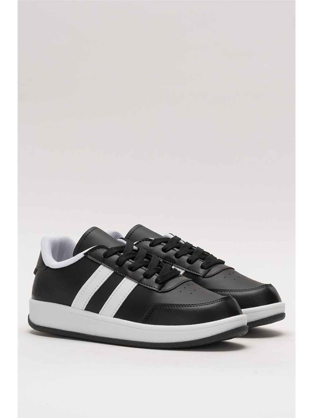 Unisex Düz Hafif Taban Günlük Sneaker Ayakkabı Siyah - Beyaz-2