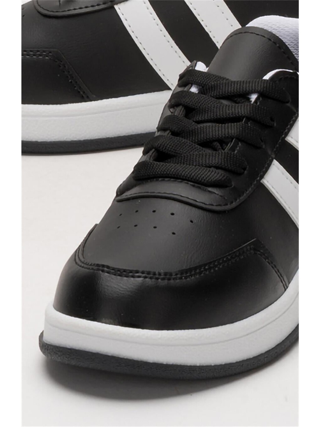 Unisex Düz Hafif Taban Günlük Sneaker Ayakkabı Siyah - Beyaz-4