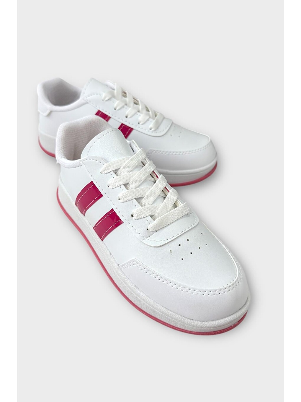 Unisex Düz Hafif Taban Günlük Sneaker Ayakkabı Beyaz - Fuşya-1
