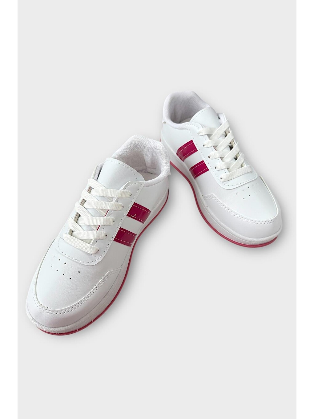 Unisex Düz Hafif Taban Günlük Sneaker Ayakkabı Beyaz - Fuşya-2