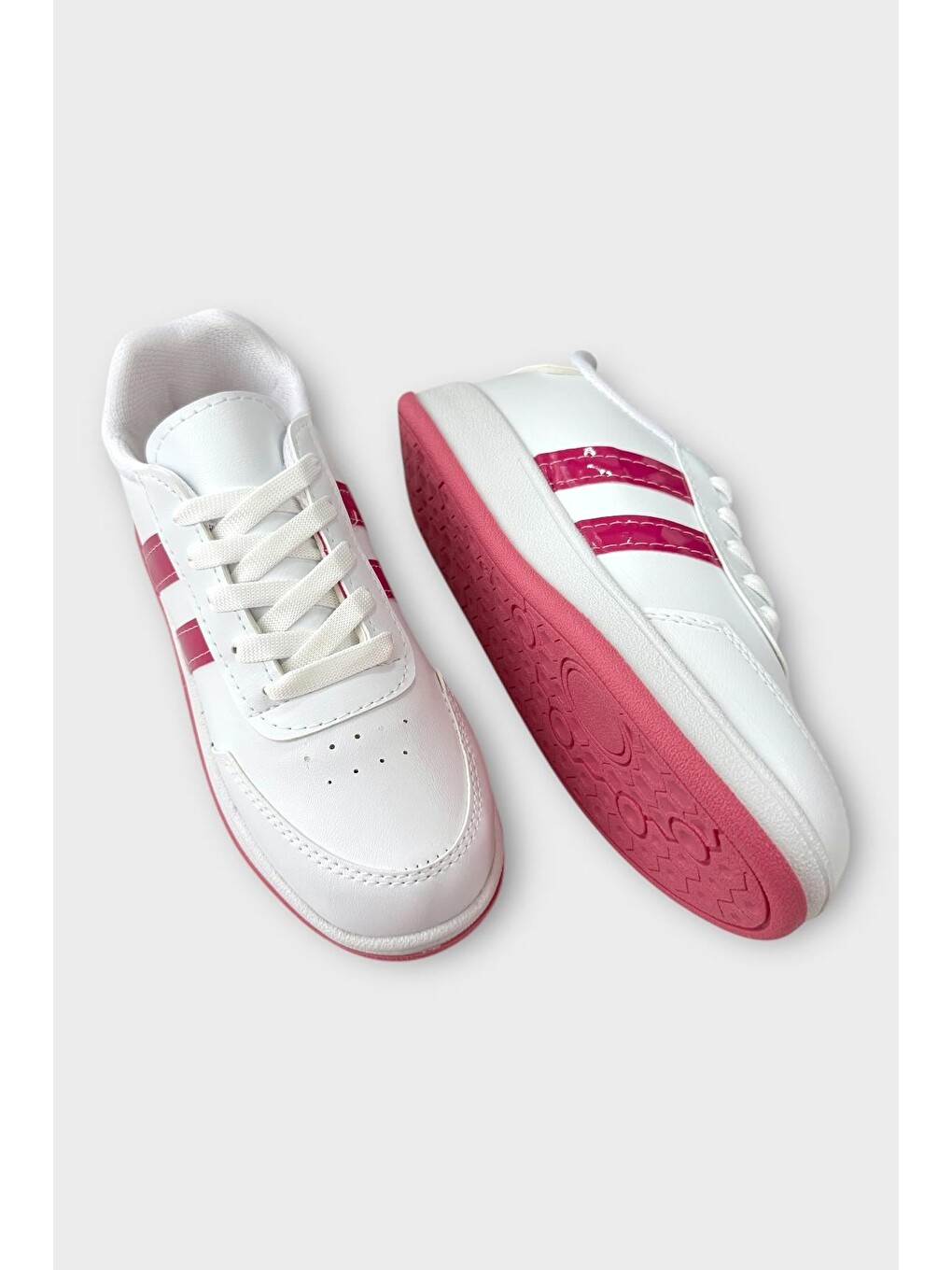 Unisex Düz Hafif Taban Günlük Sneaker Ayakkabı Beyaz - Fuşya-3