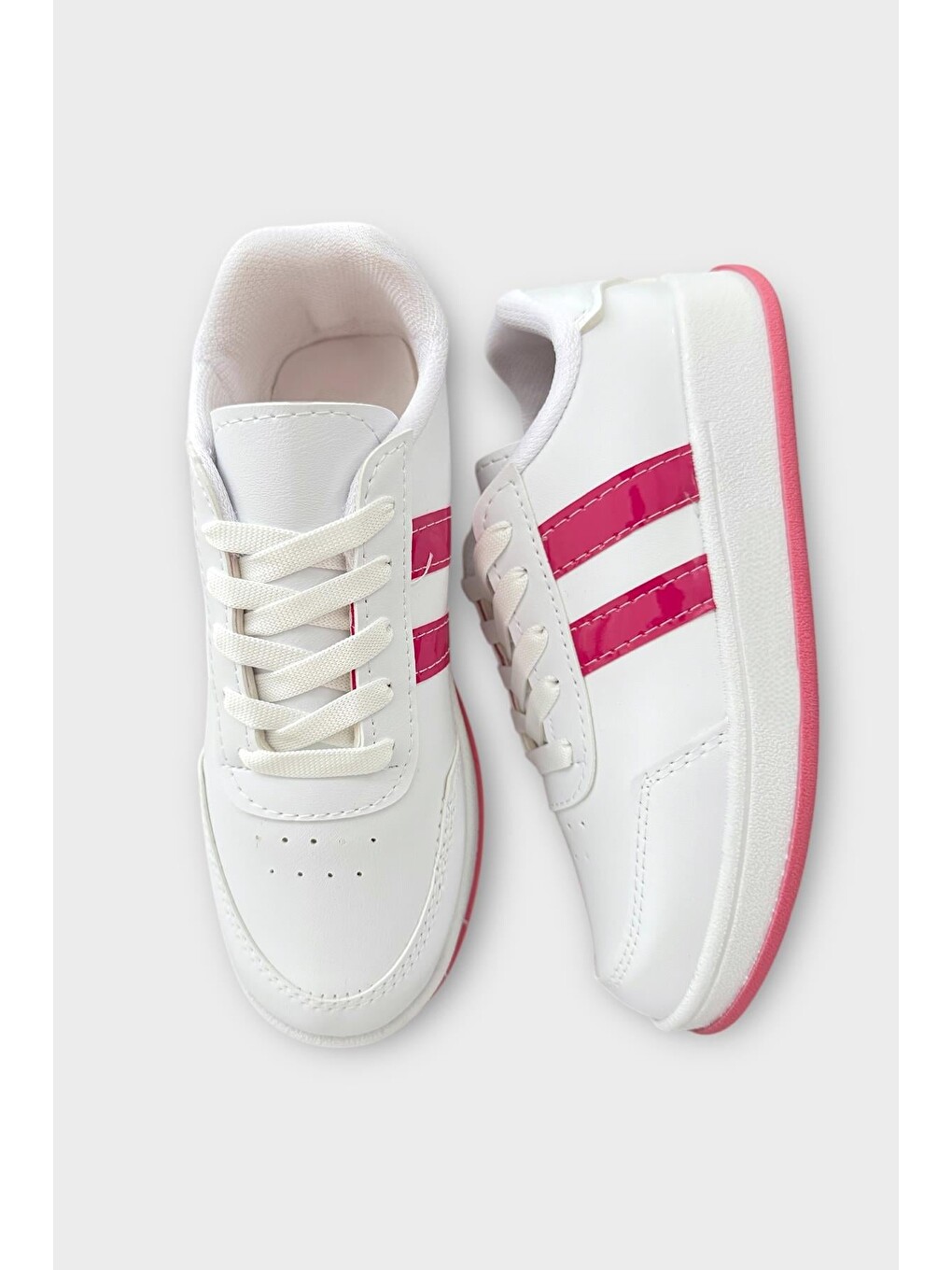Unisex Düz Hafif Taban Günlük Sneaker Ayakkabı Beyaz - Fuşya-5