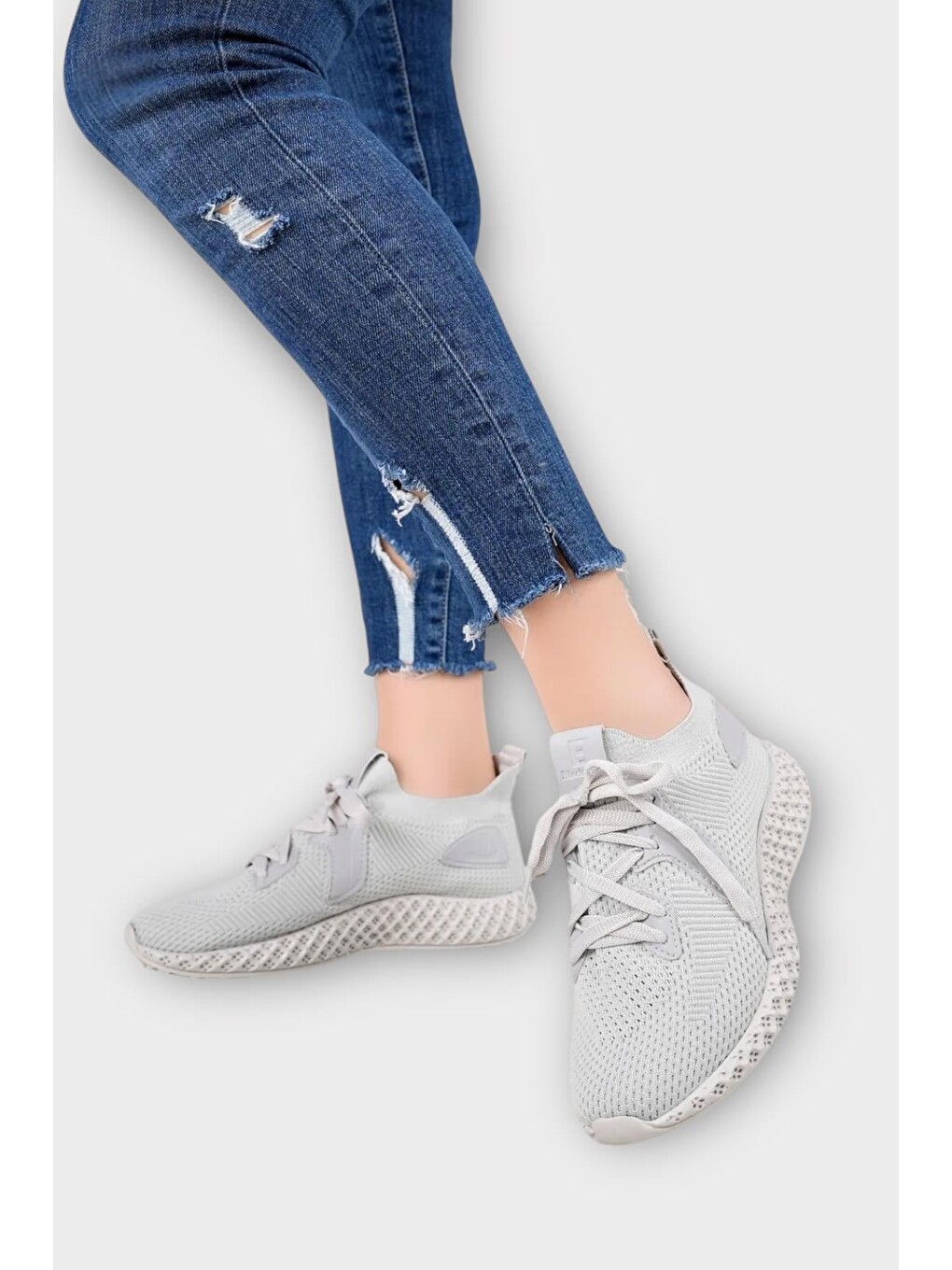 Unisex Triko Örme Sneaker Spor Ayakkabı Gri-3
