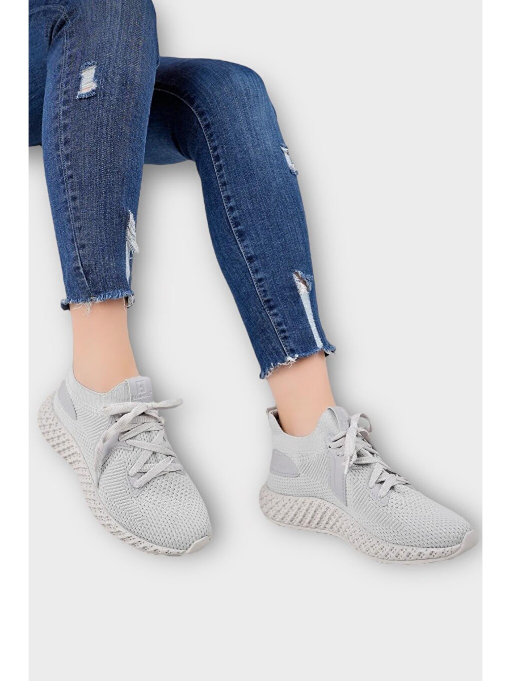 Unisex Triko Örme Sneaker Spor Ayakkabı Gri-4