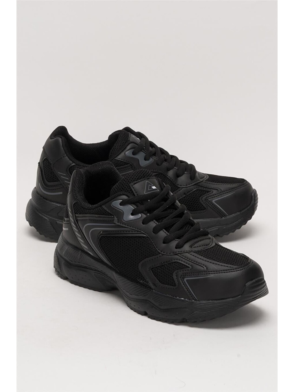 Unisex Faylon Taban Bağcıklı Spor Ayakkabı Siyah Siyah-2