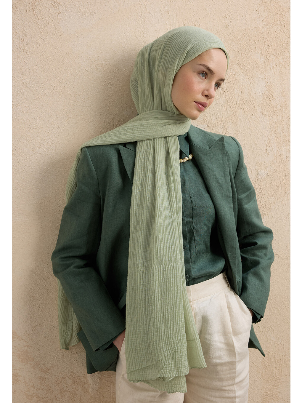 Yeşil Modal Krinkıl Şal Mint-2