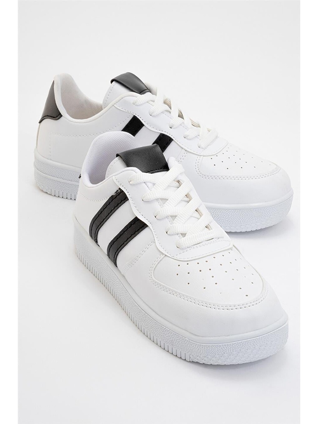 Unisex Bağcıklı Günlükspor Sneaker Ayakkabı Beyaz - Siyah-1