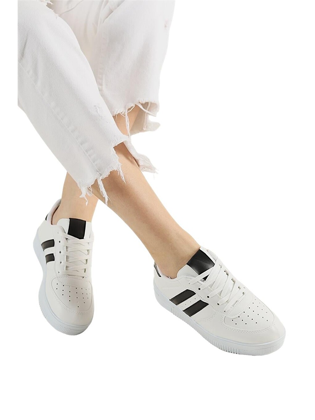 Unisex Bağcıklı Günlükspor Sneaker Ayakkabı Beyaz - Siyah-6