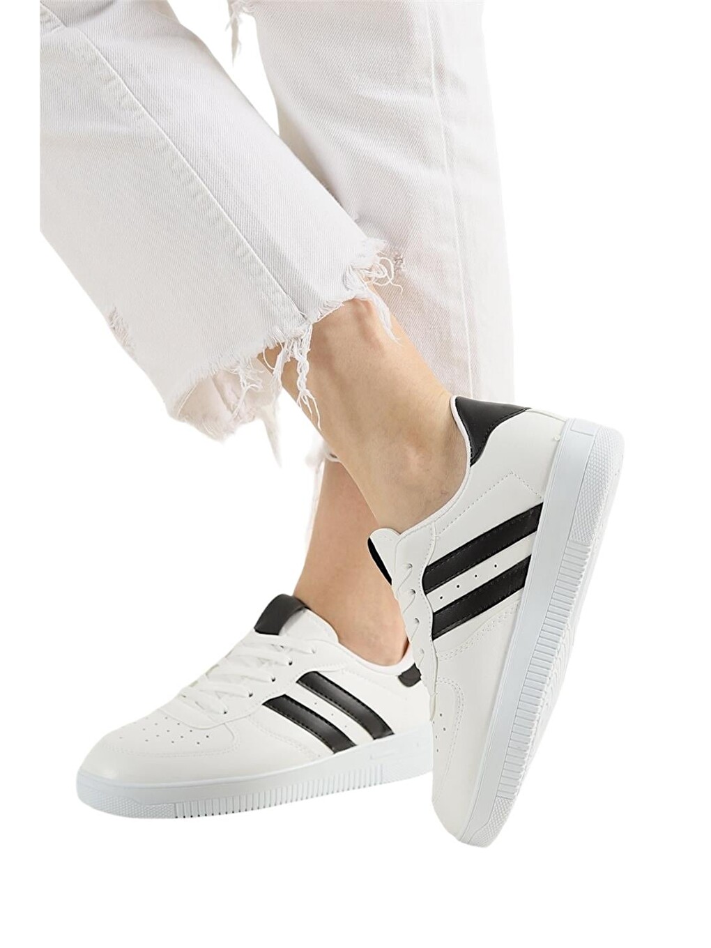 Unisex Bağcıklı Günlükspor Sneaker Ayakkabı Beyaz - Siyah-7