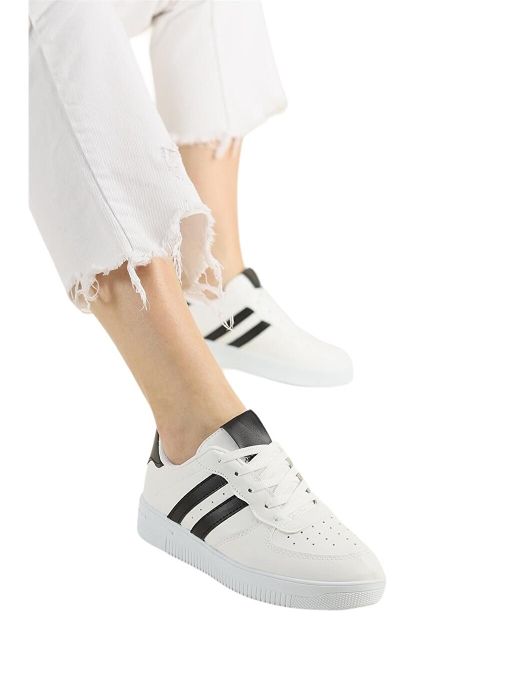 Unisex Bağcıklı Günlükspor Sneaker Ayakkabı Beyaz - Siyah-8