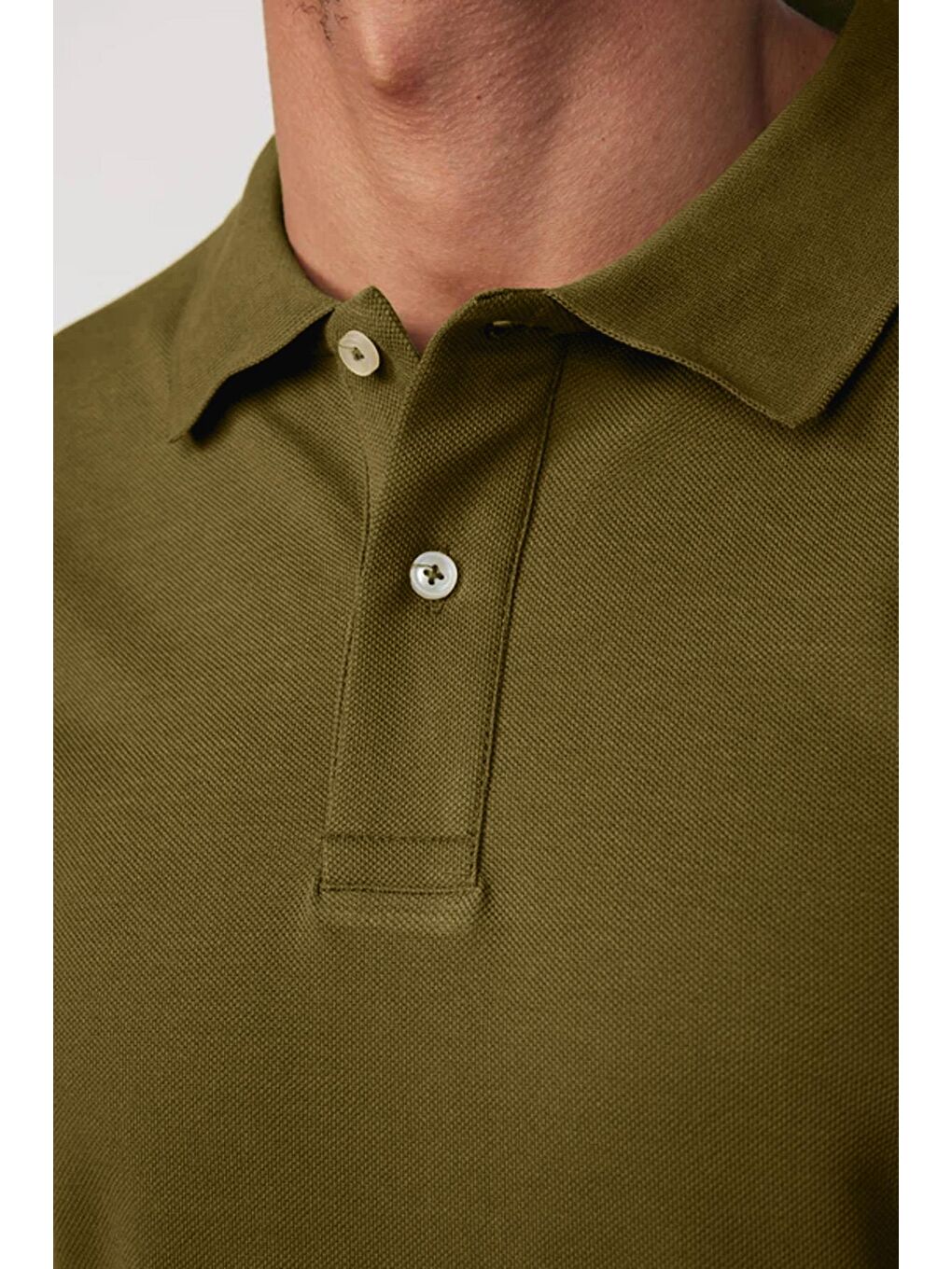 Erkek Slim Fit Dar Kesim %100 Pamuk Düz Pike Haki Polo Yaka Tişört-2