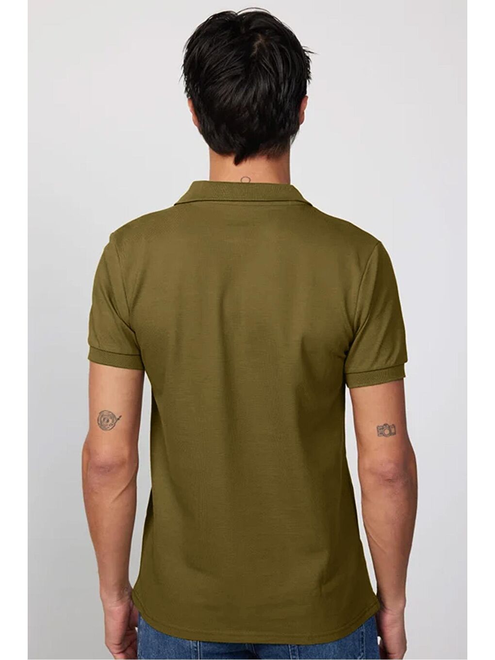 Erkek Slim Fit Dar Kesim %100 Pamuk Düz Pike Haki Polo Yaka Tişört-4