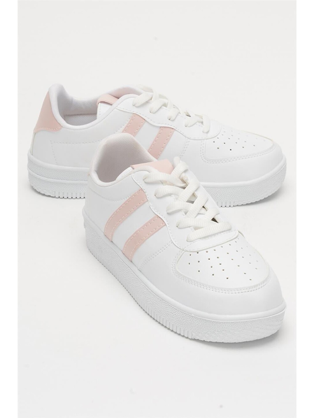 Unisex Bağcıklı Günlükspor Sneaker Ayakkabı Beyaz - Pudra-2