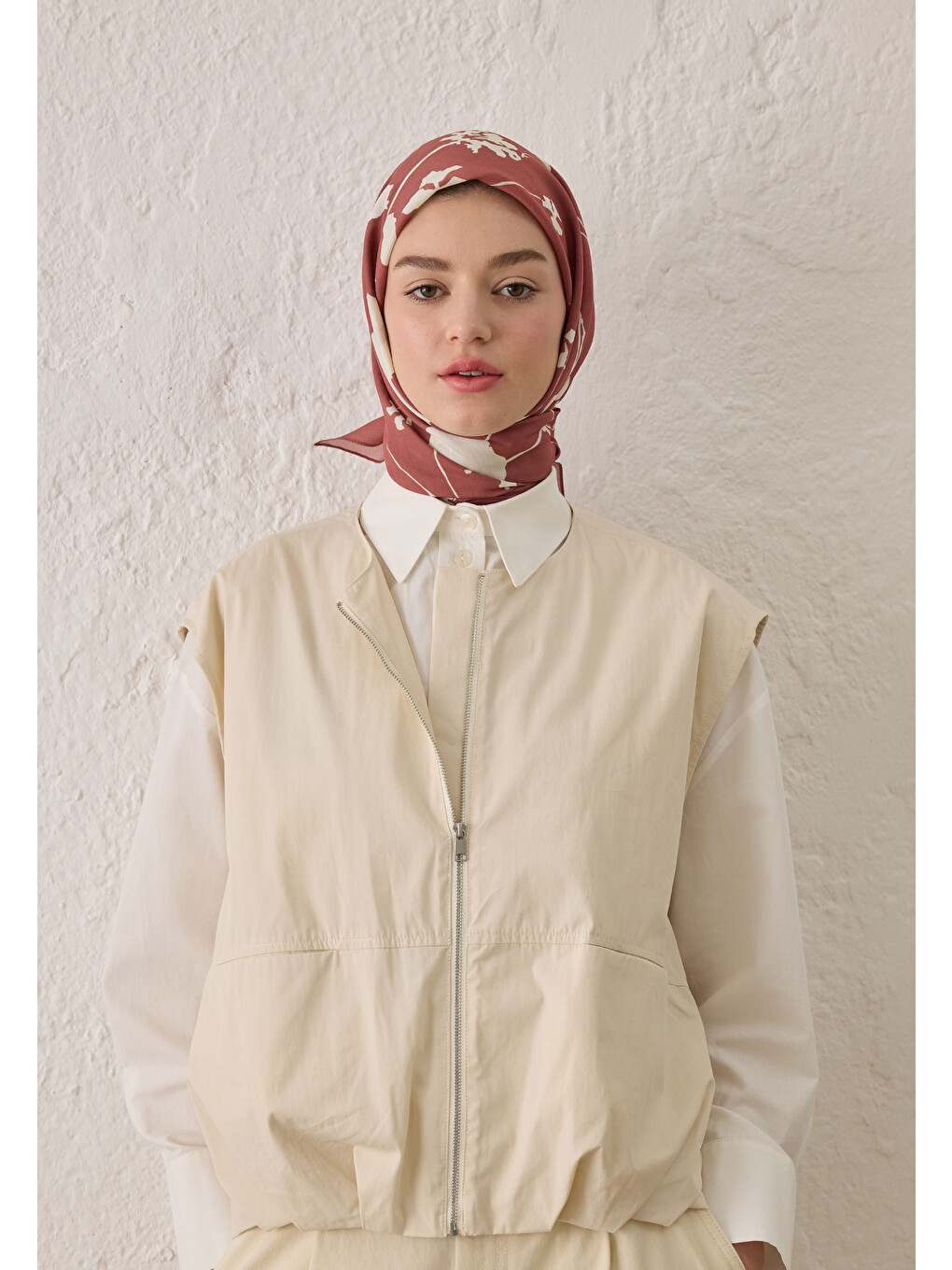 Pembe Perla Desen Pamuk İpek Eşarp Vıntage Rose-4