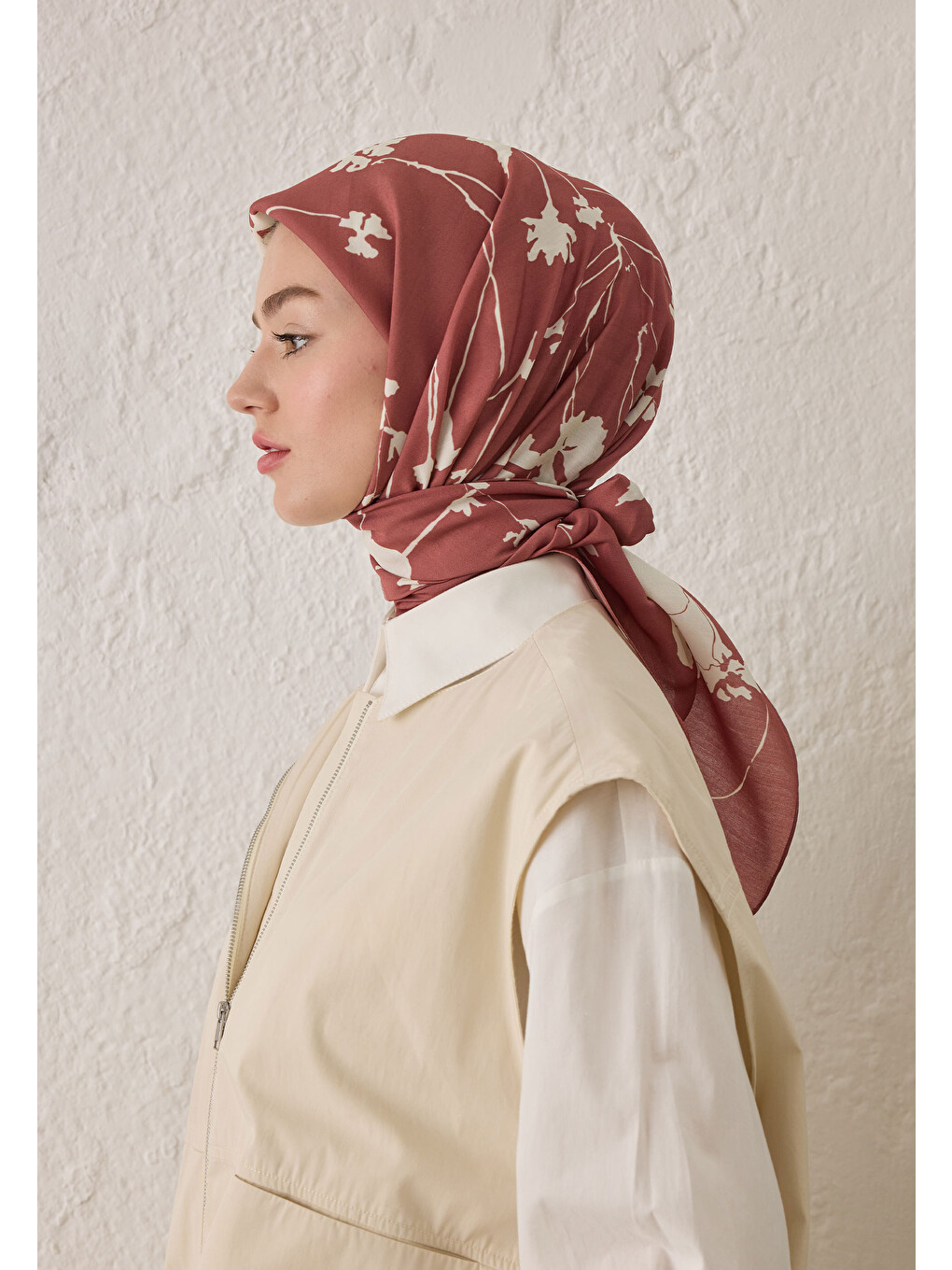 Pembe Perla Desen Pamuk İpek Eşarp Vıntage Rose-7
