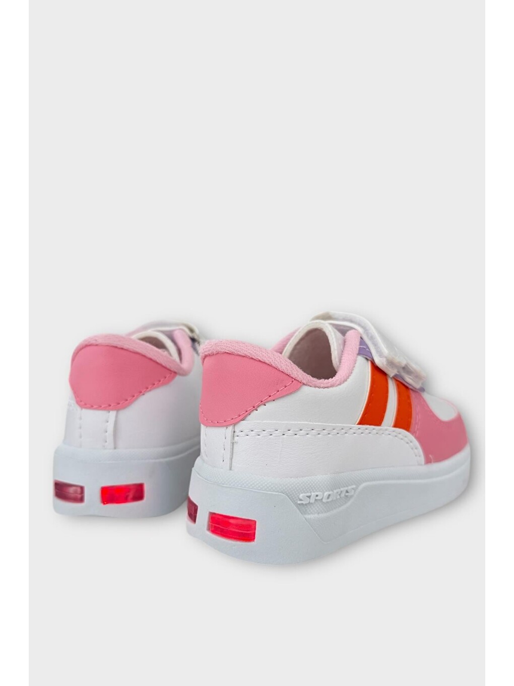 Pembe Işıklı Unisex Rahat Hafif Çocuk Spor Ayakkabı Pudra - Turuncu-8