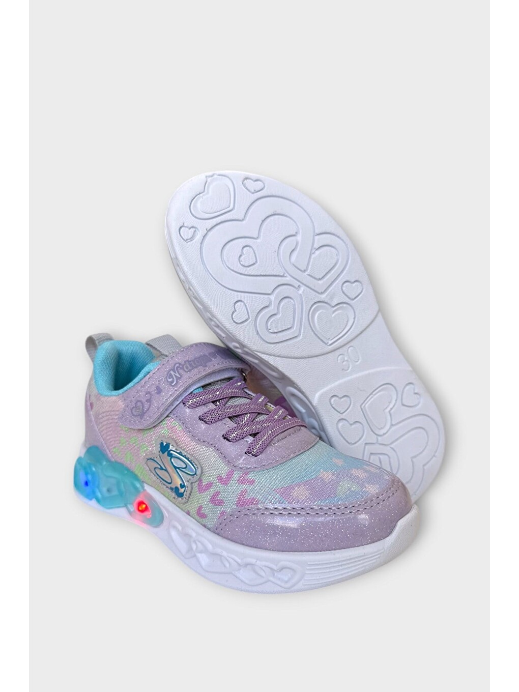 Çok Renkli Işıklı Cırtlı Hafif Anatomik Taban Günlük Sneaker Kız Çocuk Spor Ayakkabı Turkuaz-4