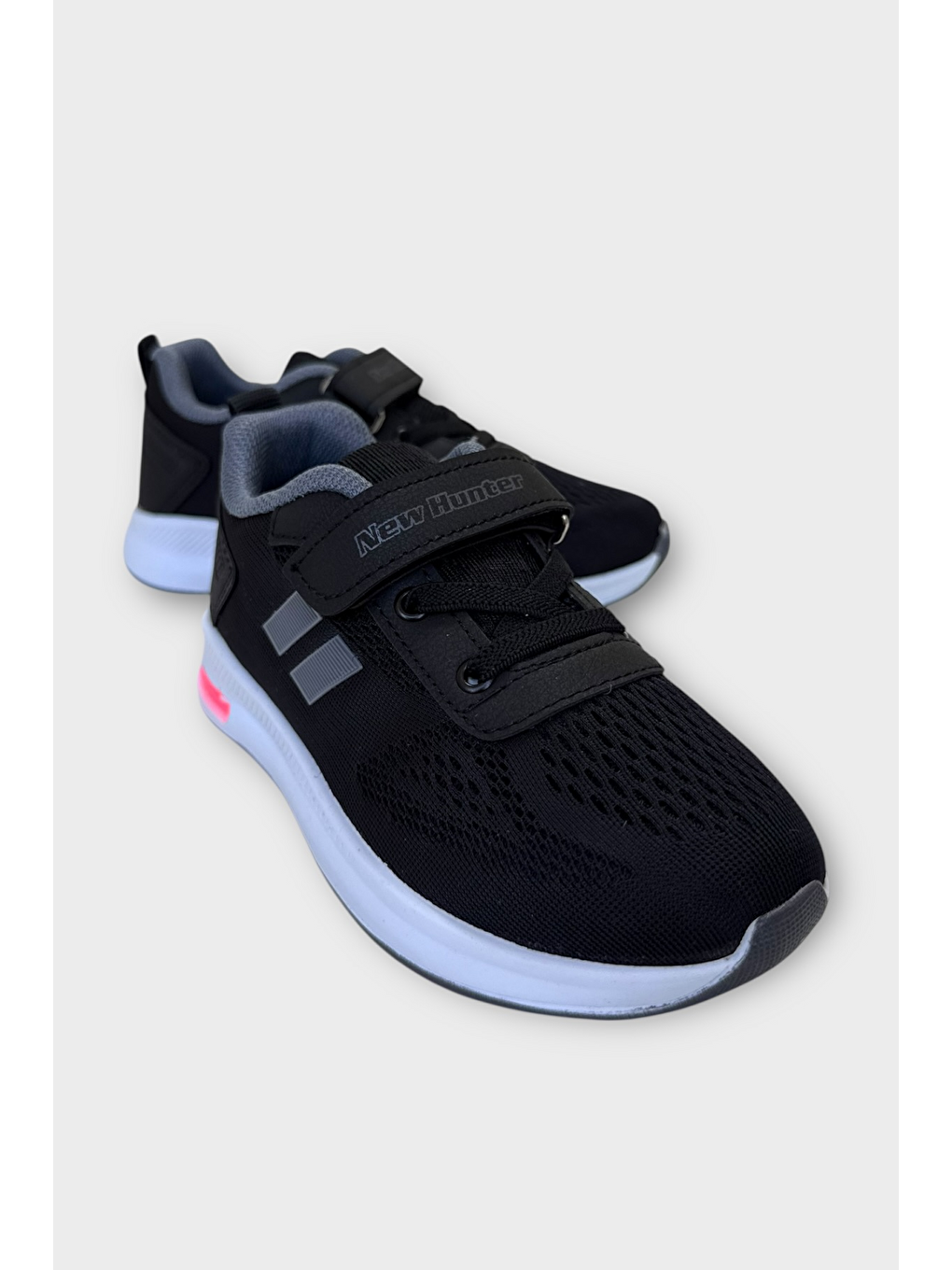 Unisex Bağcıklı Ve Cırtlı Triko Çocuk Spor Ayakkabı Siyah - Füme-1