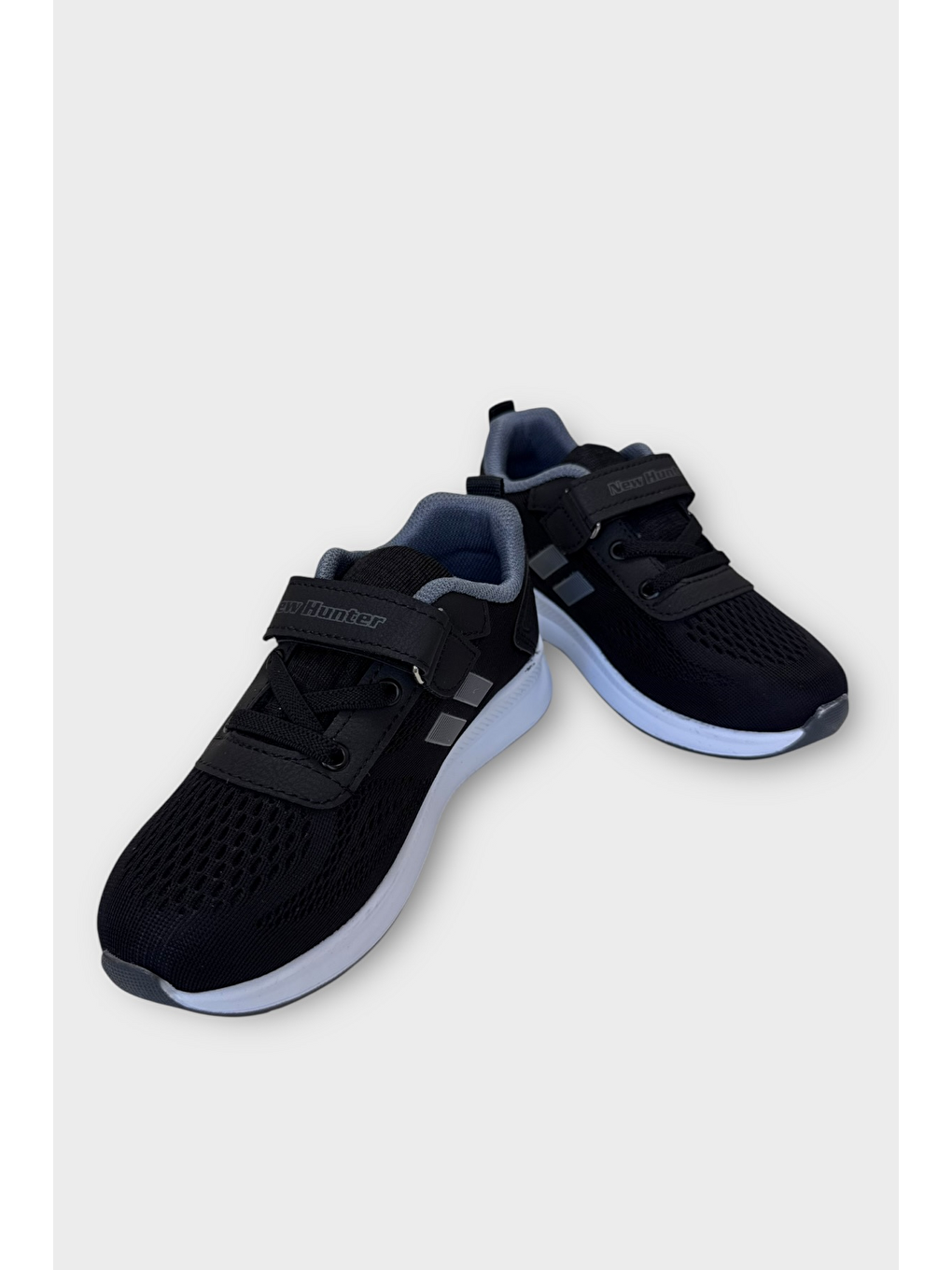 Unisex Bağcıklı Ve Cırtlı Triko Çocuk Spor Ayakkabı Siyah - Füme-2