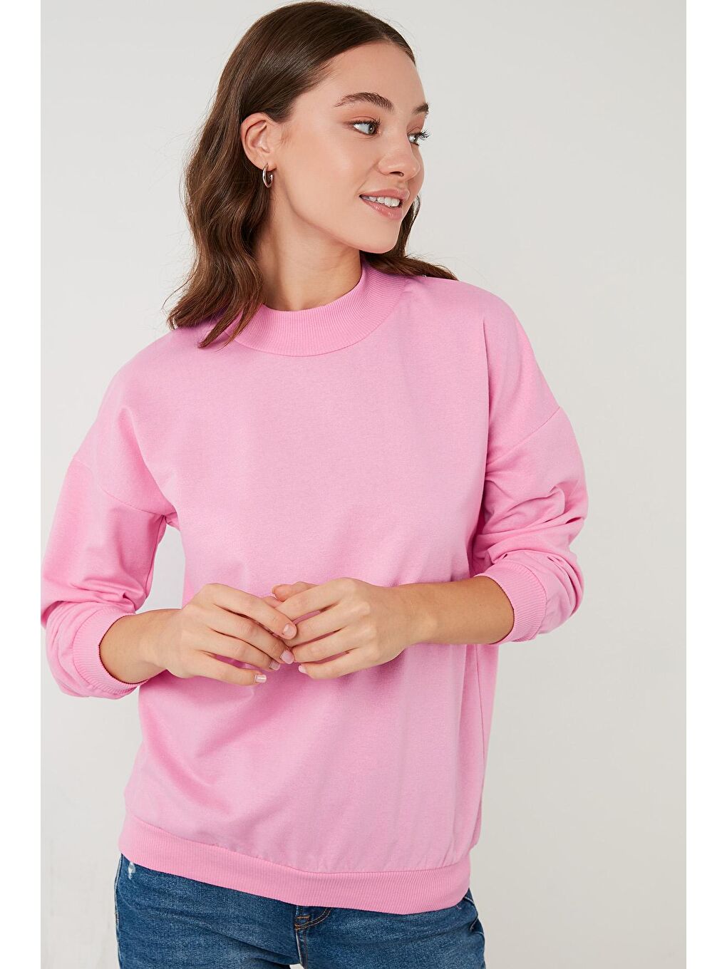 Lela Pembe Dik Yaka Basic Örme Sweat 5863323 - 2