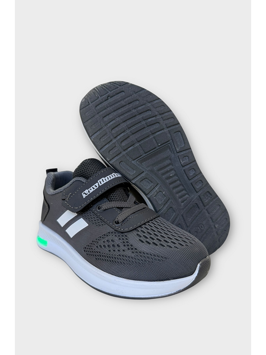 Gri Unisex Bağcıklı Ve Cırtlı Triko Çocuk Spor Ayakkabı Füme - Beyaz-6