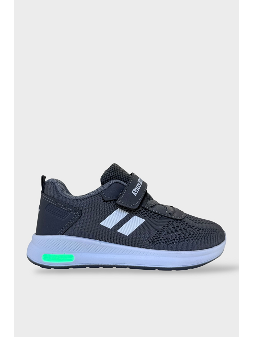 Gri Unisex Bağcıklı Ve Cırtlı Triko Çocuk Spor Ayakkabı Füme - Beyaz-1