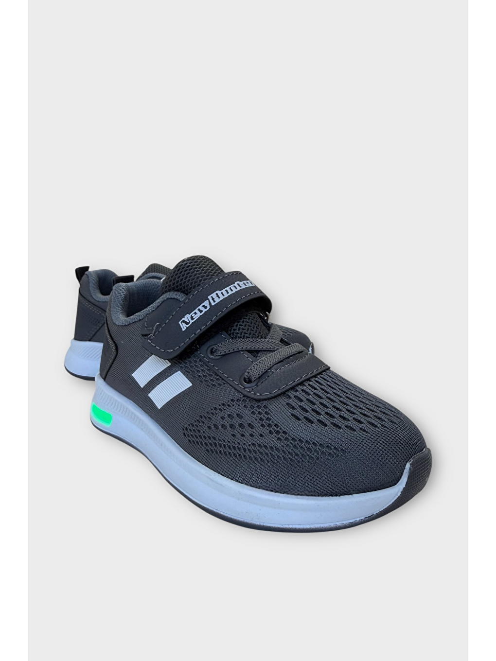 Gri Unisex Bağcıklı Ve Cırtlı Triko Çocuk Spor Ayakkabı Füme - Beyaz-2