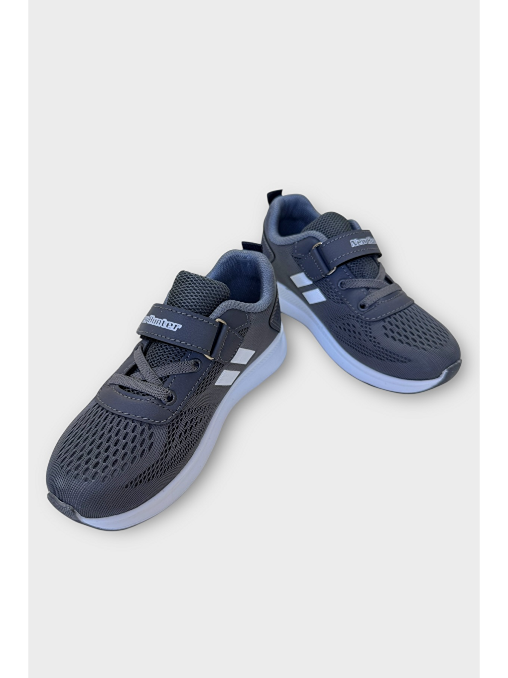 Gri Unisex Bağcıklı Ve Cırtlı Triko Çocuk Spor Ayakkabı Füme - Beyaz-3