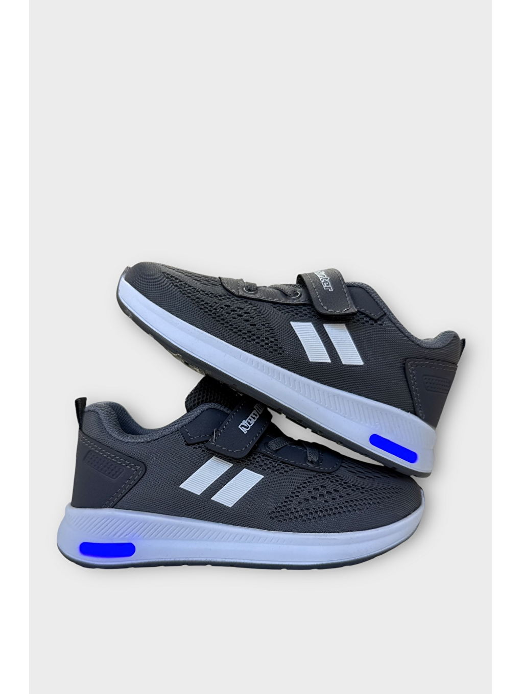 Gri Unisex Bağcıklı Ve Cırtlı Triko Çocuk Spor Ayakkabı Füme - Beyaz-9