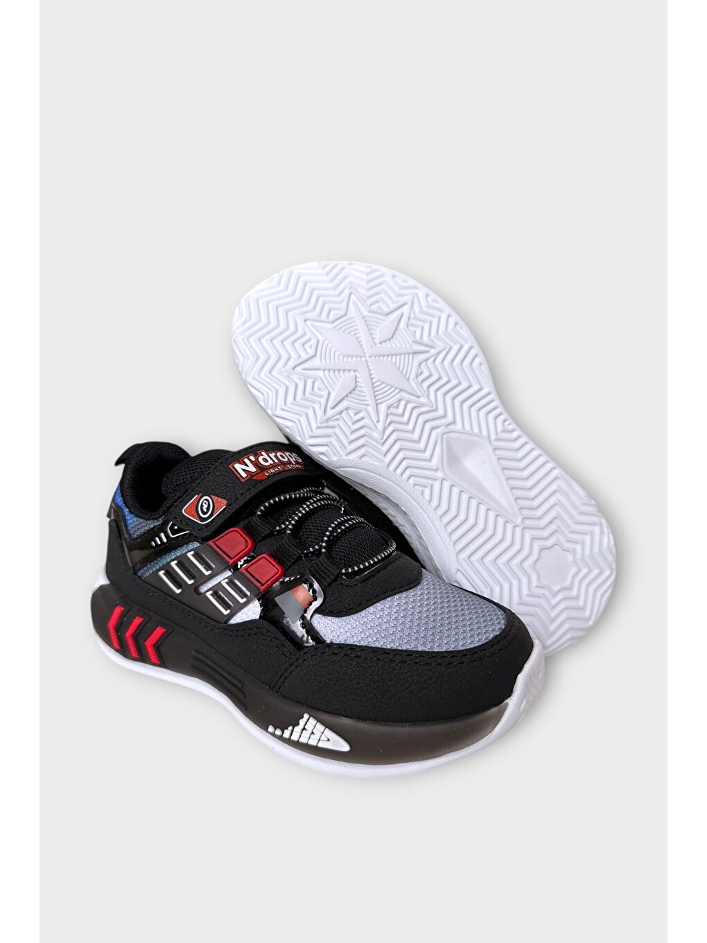 Cırtlı Hafif Anatomik Taban Günlük Sneaker Çocuk Spor Ayakkabı Siyah - Kirmizi-4