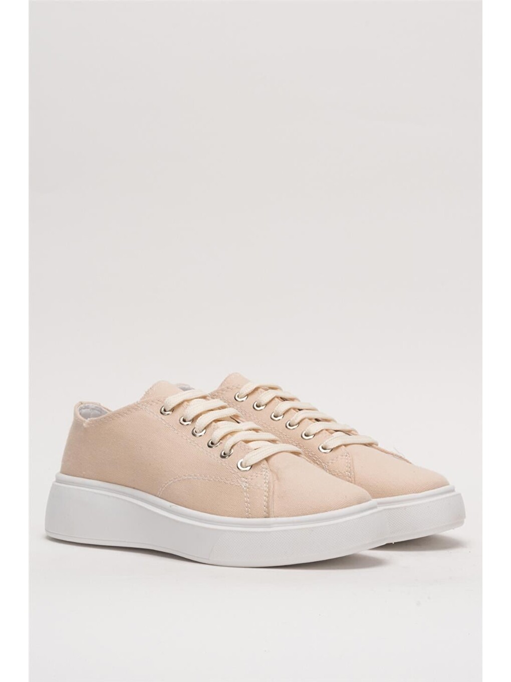 Kadın Rahat Kalıp Kalın Taban Keten Sneakers Bej-4