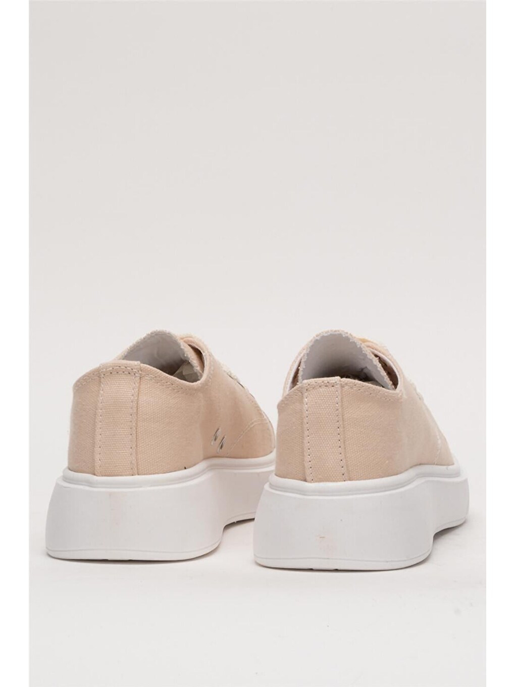 Kadın Rahat Kalıp Kalın Taban Keten Sneakers Bej-7
