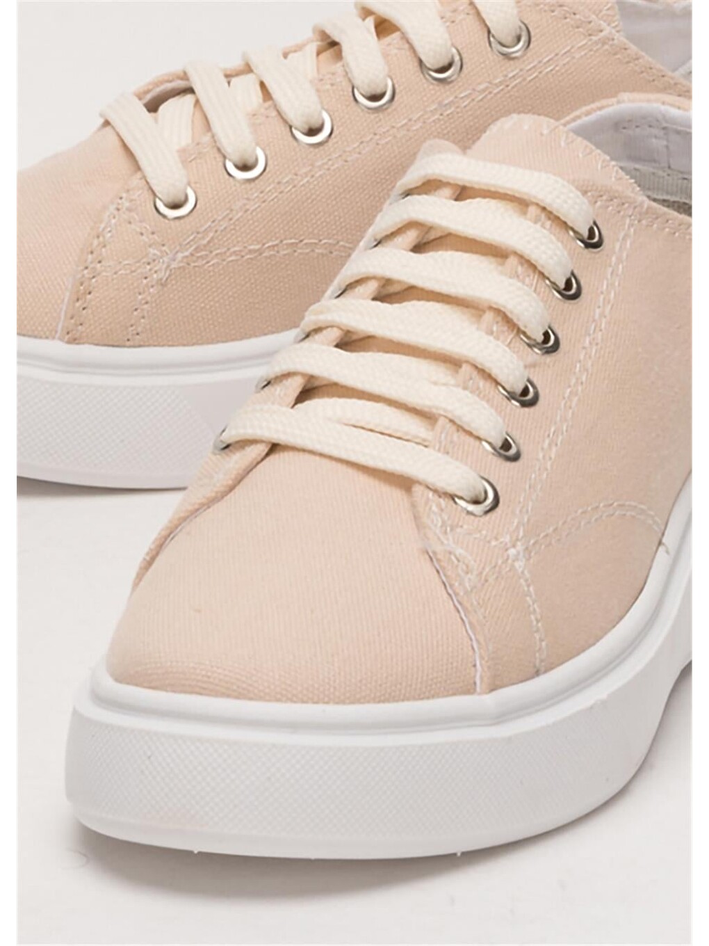 Kadın Rahat Kalıp Kalın Taban Keten Sneakers Bej-9