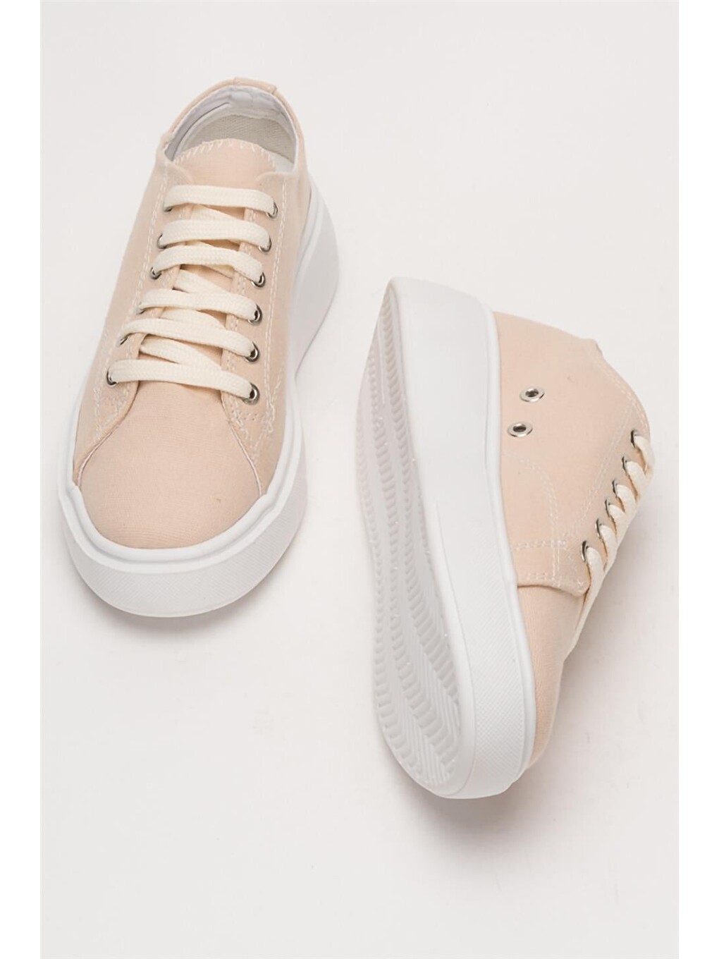 Kadın Rahat Kalıp Kalın Taban Keten Sneakers Bej-13