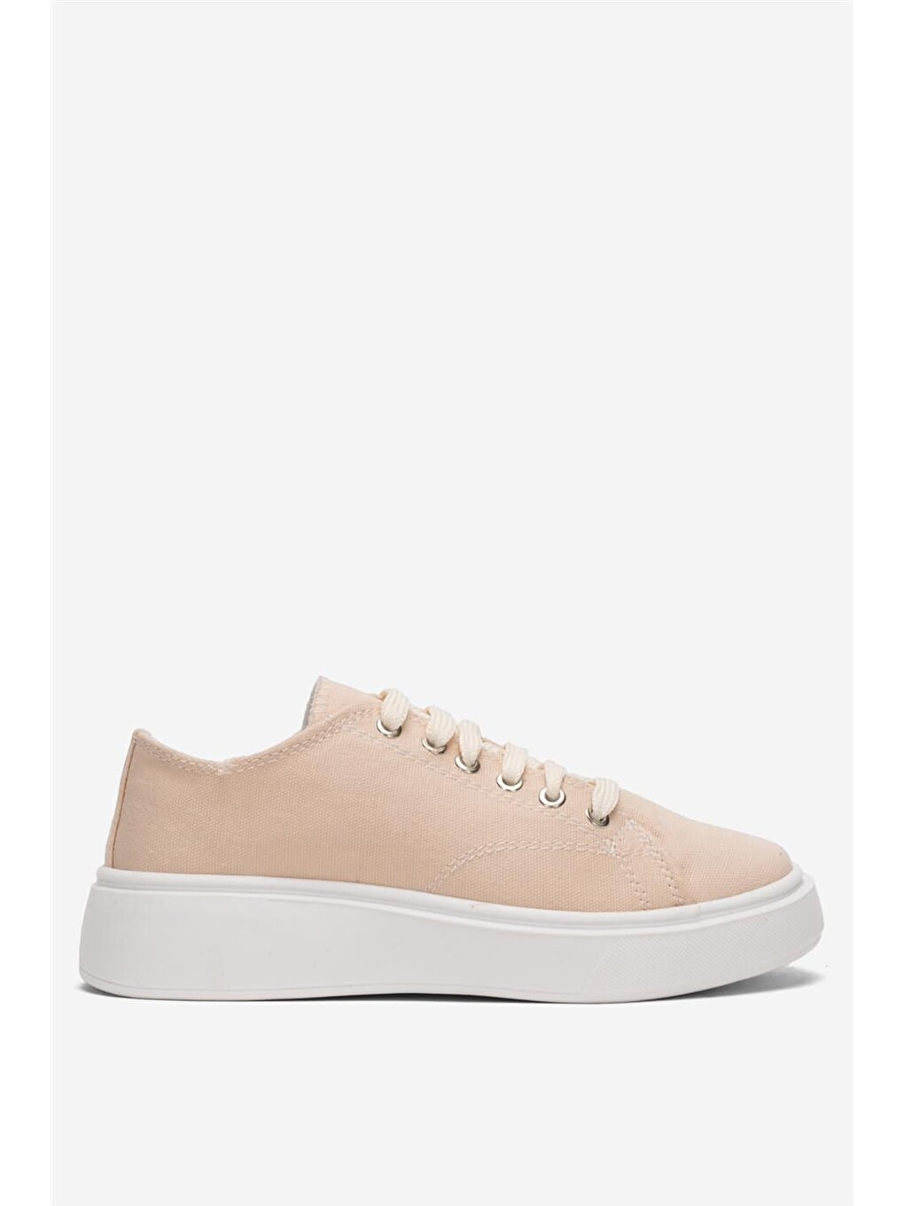 Kadın Rahat Kalıp Kalın Taban Keten Sneakers Bej-1