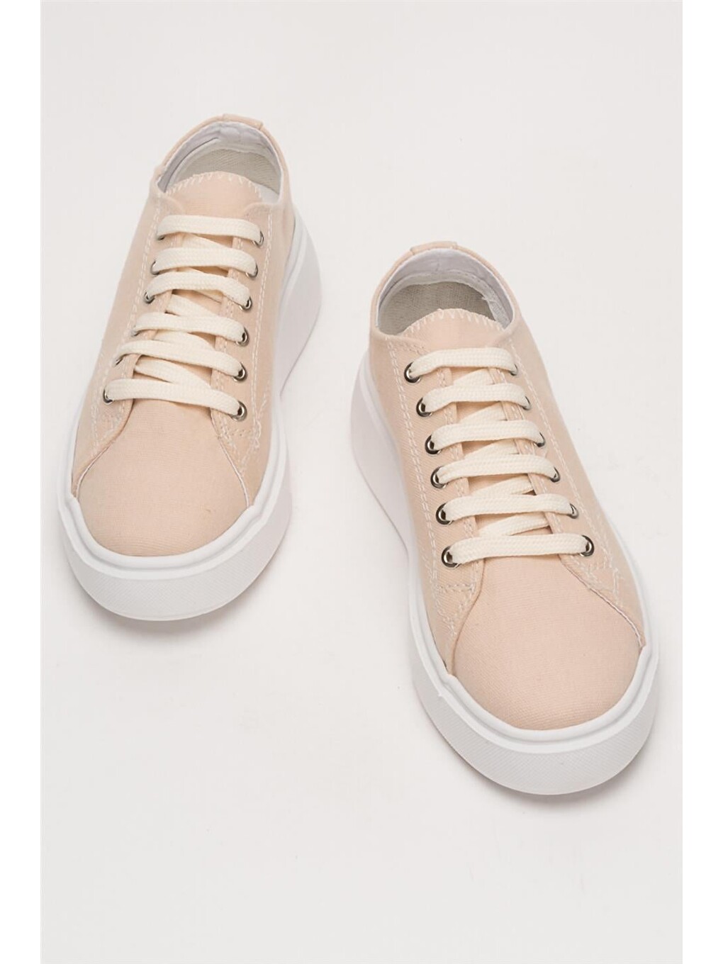 Kadın Rahat Kalıp Kalın Taban Keten Sneakers Bej-10