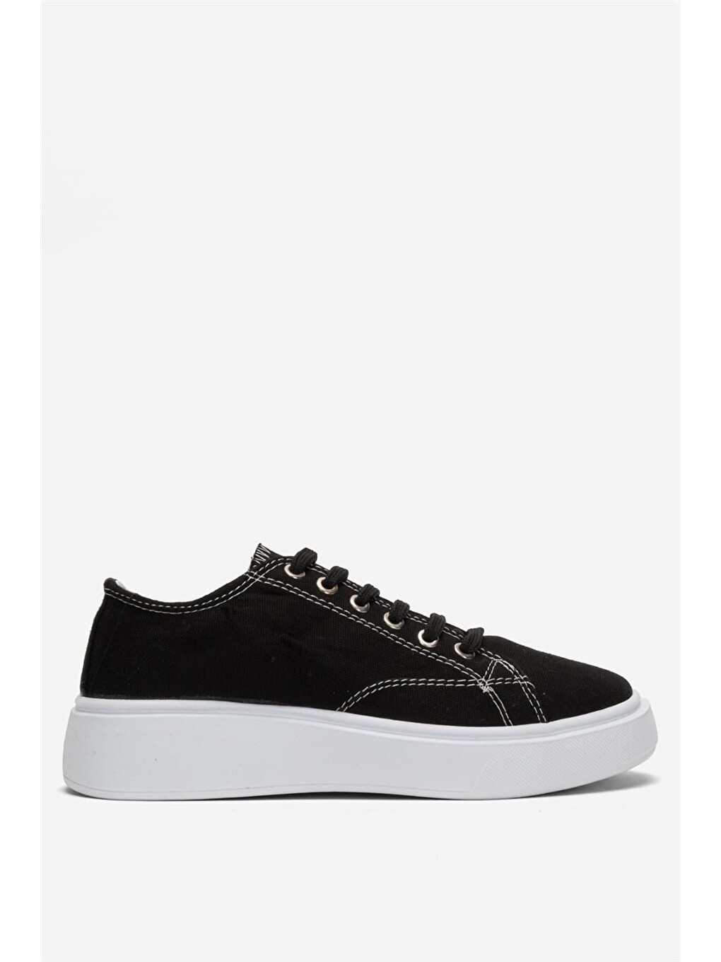 Kadın Rahat Kalıp Kalın Taban Keten Sneakers Siyah-1