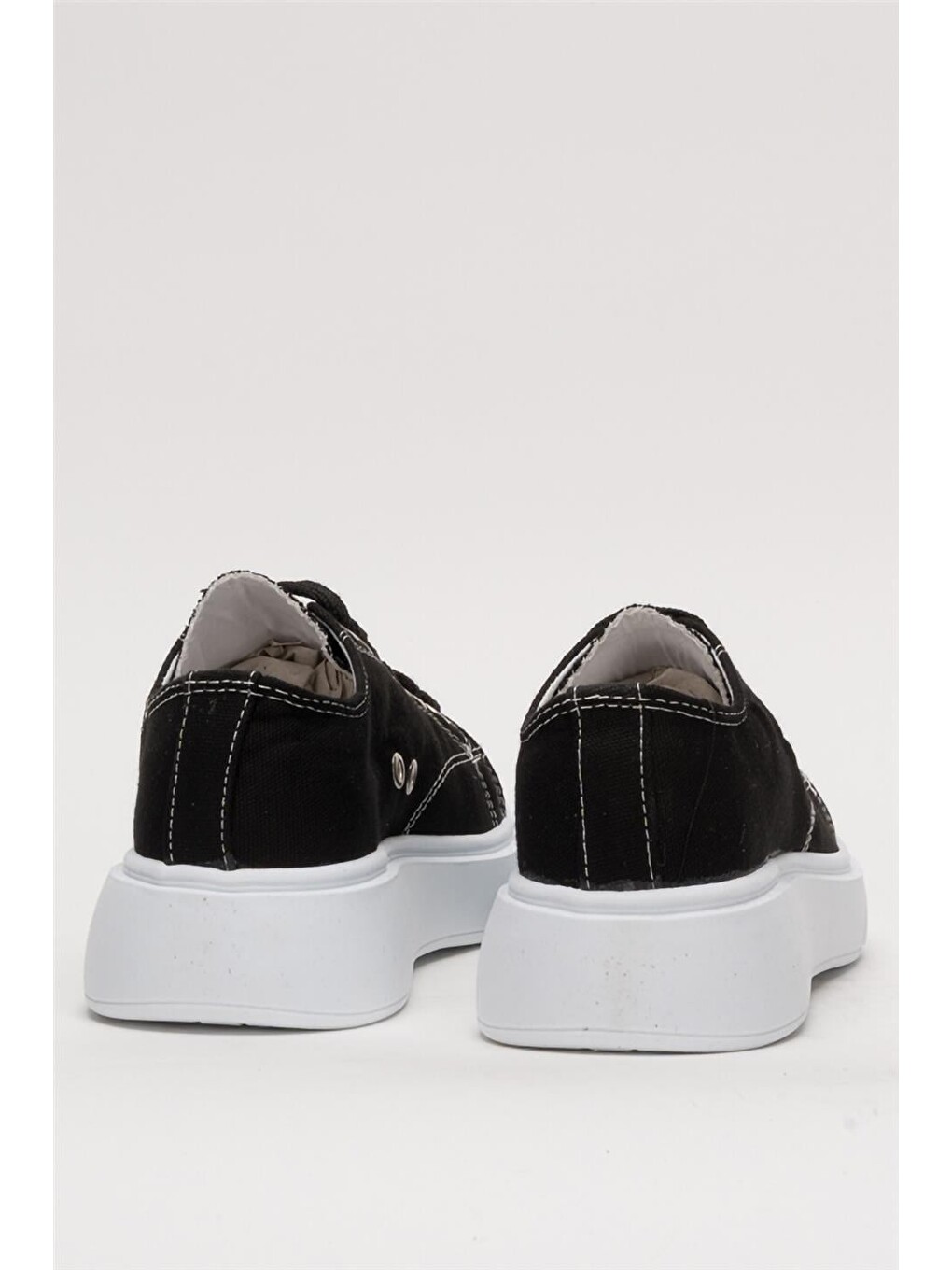 Kadın Rahat Kalıp Kalın Taban Keten Sneakers Siyah-6
