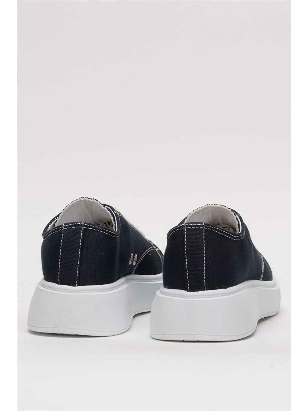 Kadın Rahat Kalıp Kalın Taban Keten Sneakers Lacivert-6