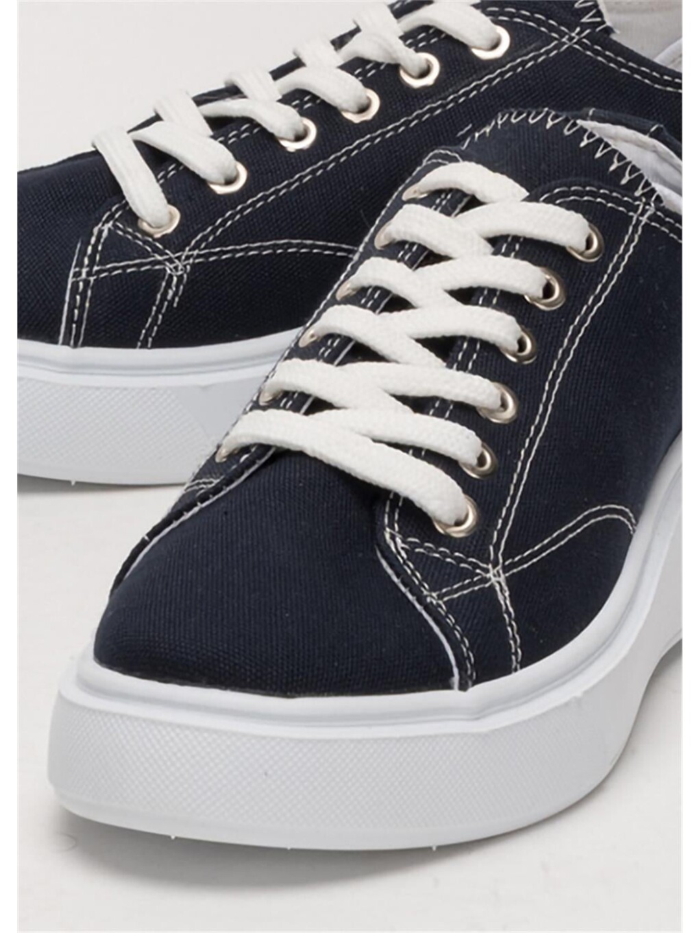 Kadın Rahat Kalıp Kalın Taban Keten Sneakers Lacivert-8