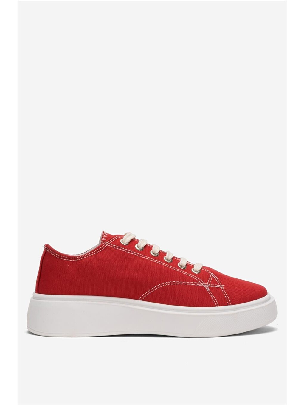 Kırmızı Kadın Rahat Kalıp Kalın Taban Keten Sneakers Kirmizi