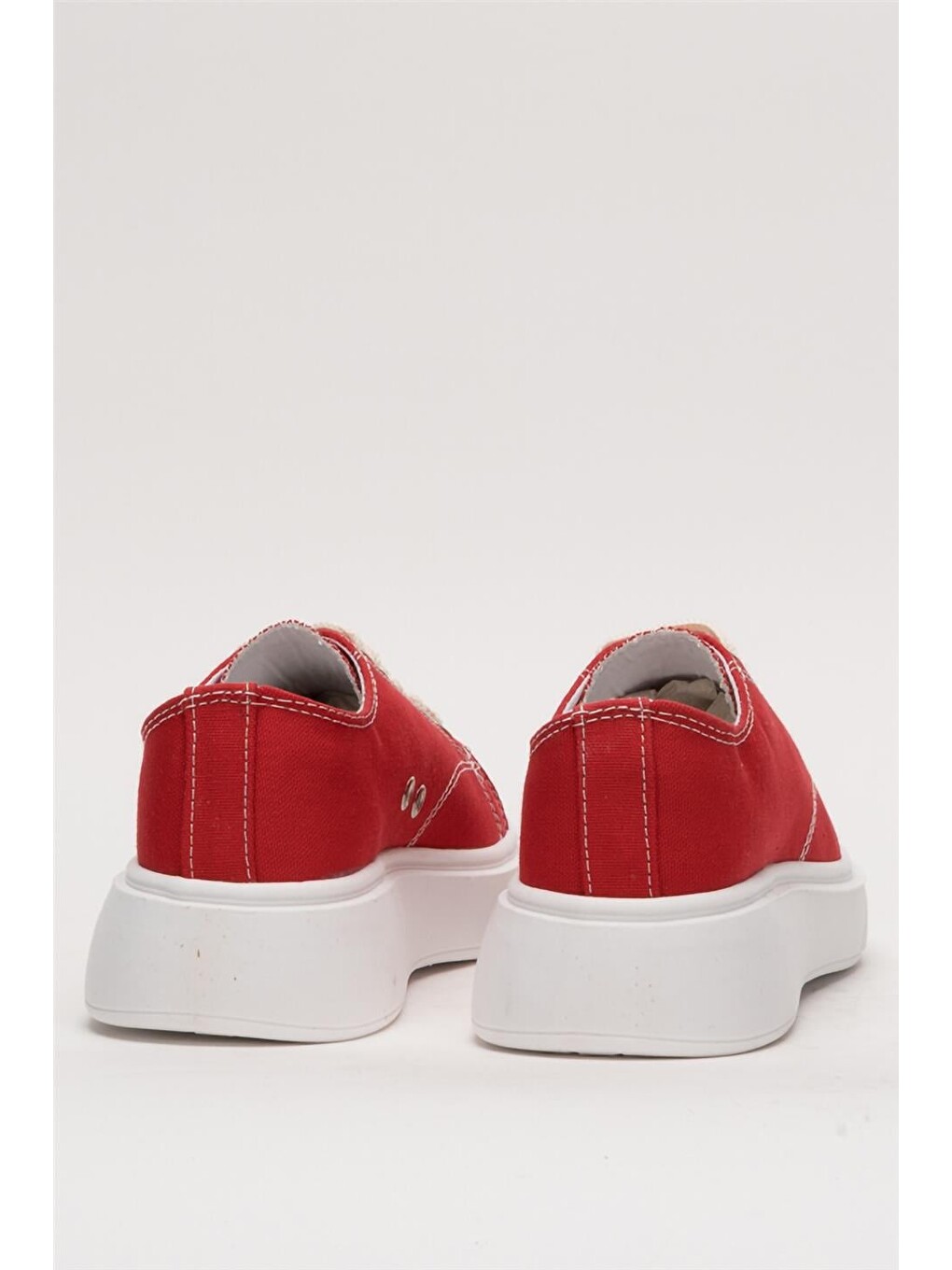 Kırmızı Kadın Rahat Kalıp Kalın Taban Keten Sneakers Kirmizi-3