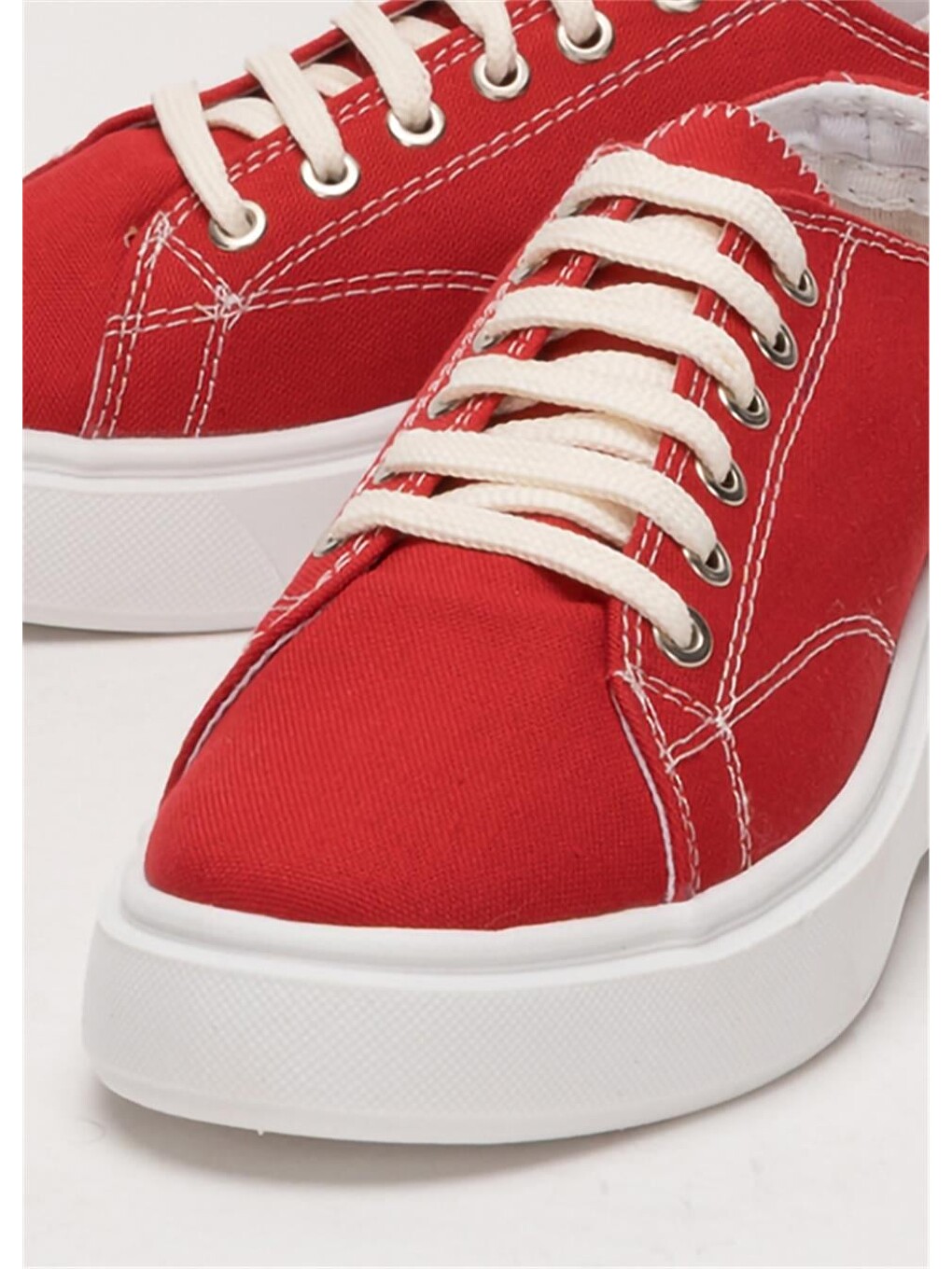 Kırmızı Kadın Rahat Kalıp Kalın Taban Keten Sneakers Kirmizi-4