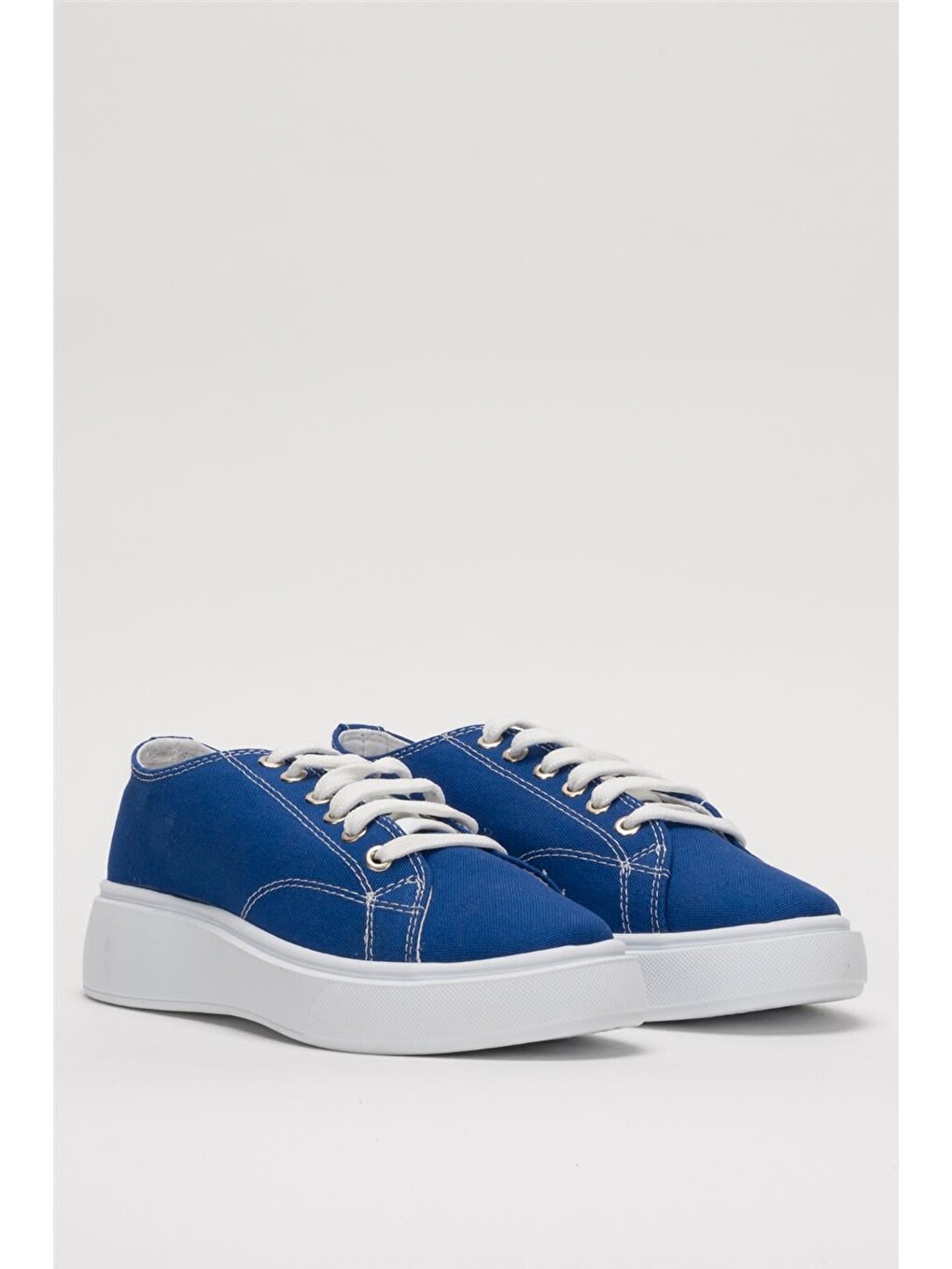 Kadın Rahat Kalıp Kalın Taban Keten Sneakers Mavi-3