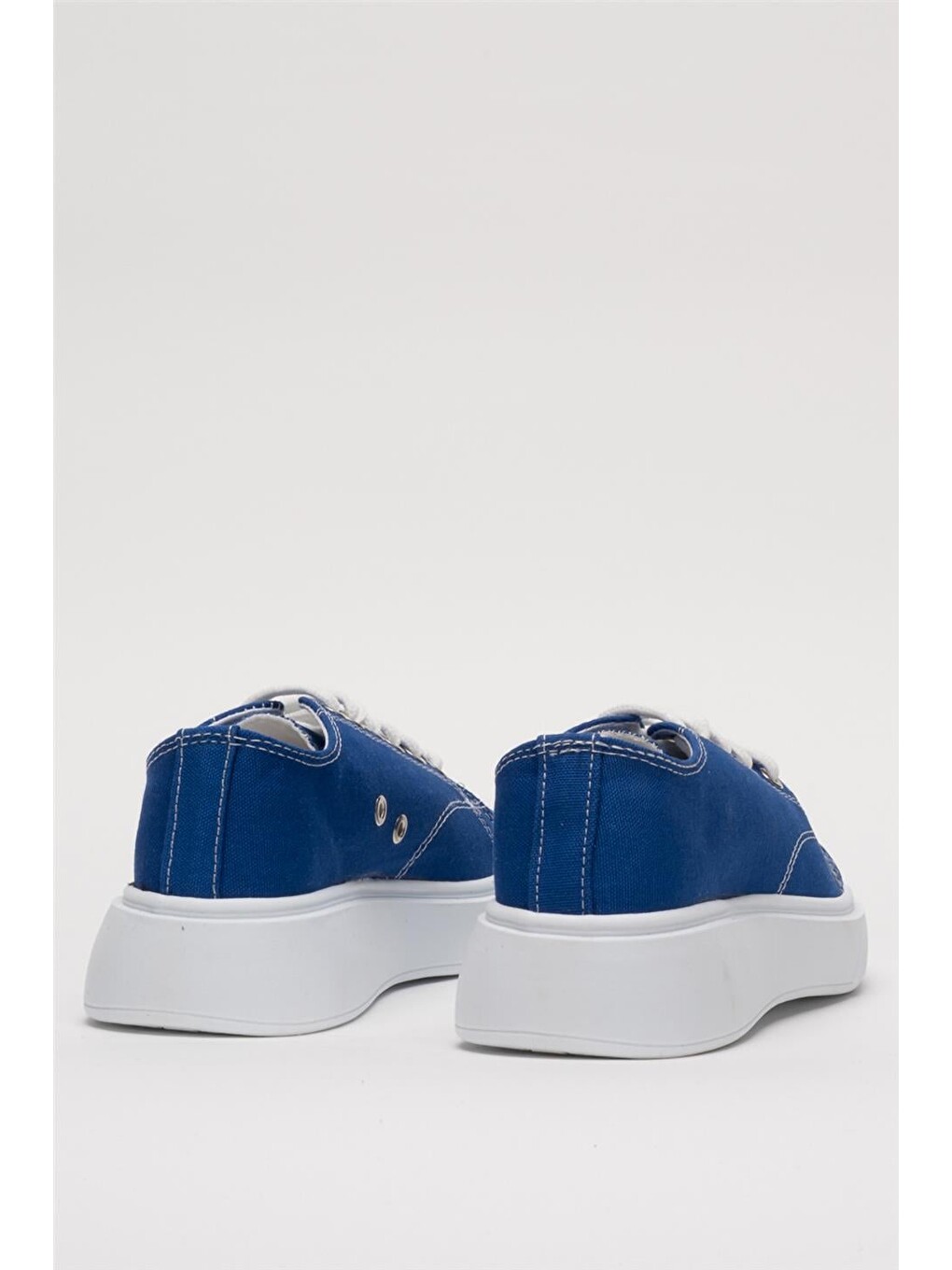 Kadın Rahat Kalıp Kalın Taban Keten Sneakers Mavi-5