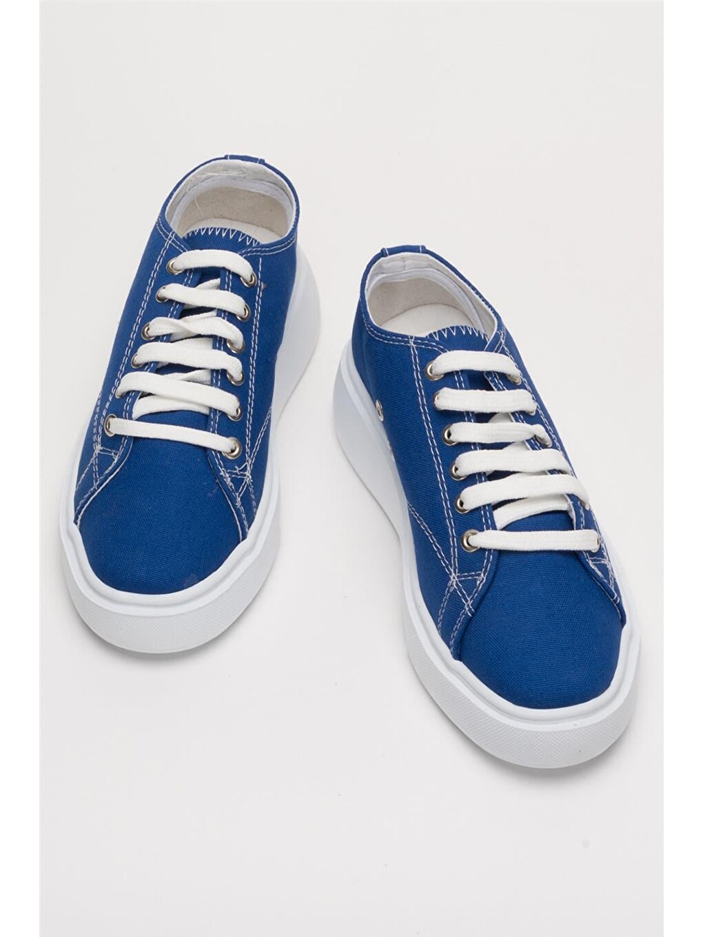 Kadın Rahat Kalıp Kalın Taban Keten Sneakers Mavi-10