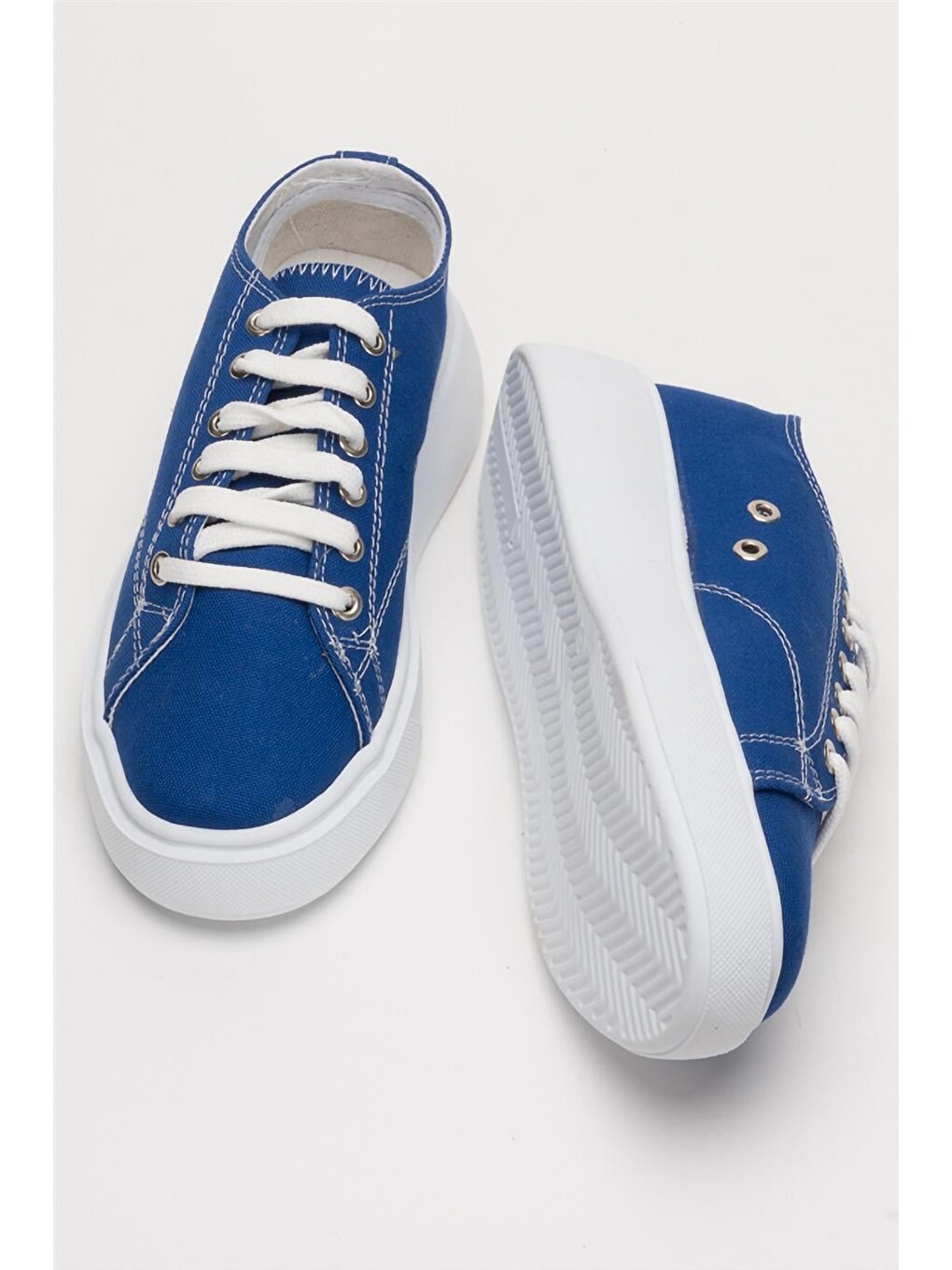 Kadın Rahat Kalıp Kalın Taban Keten Sneakers Mavi-12