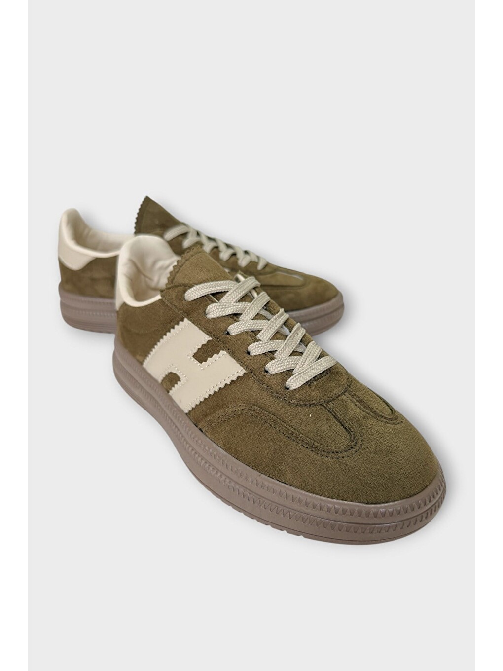 Süet Bağcıklı Sneaker Kadın Spor Ayakkabı Haki-2