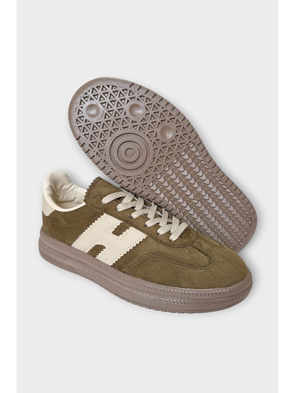 Süet Bağcıklı Sneaker Kadın Spor Ayakkabı Haki-8